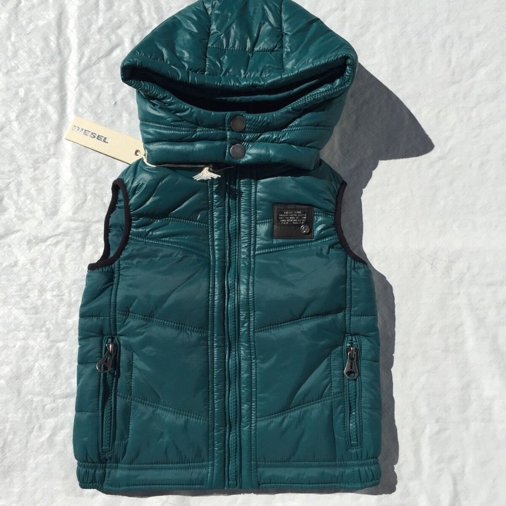 NWT***DIESEL***Green Hooded 'Jarbo' VEST***7Y*$129